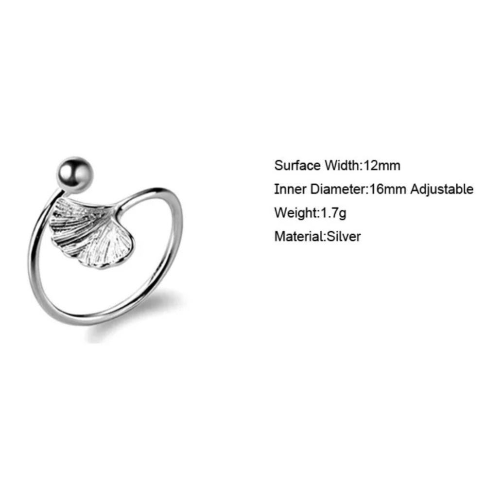 925 Sterling Silver Ginkgo Leaf Ring - Picture 8 of 8